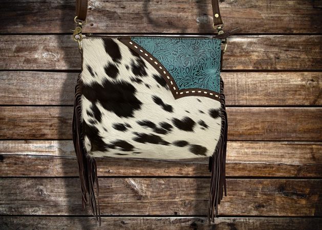 Klassy Cowgirl Genuine Hair-on Cowhide Leather Fringe Tooled Crossbody Bag #6