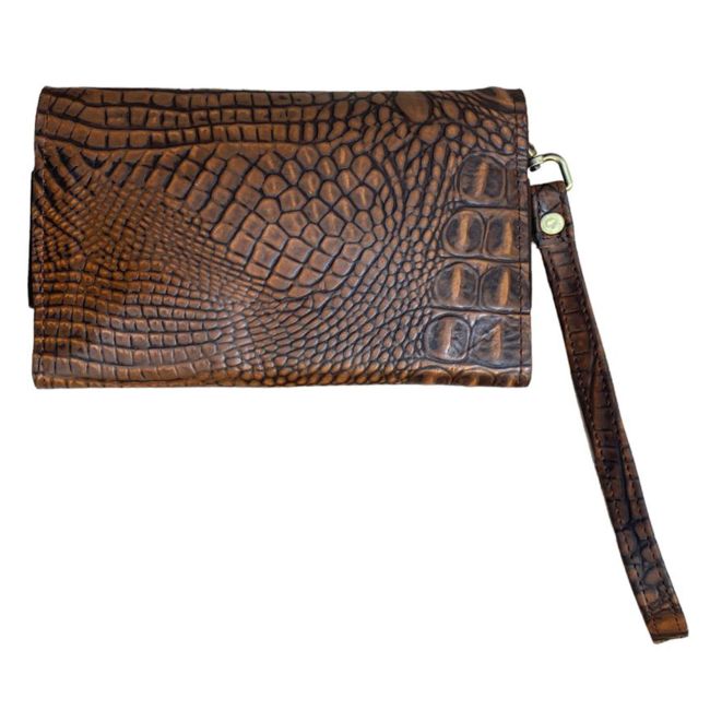 Klassy Cowgirl Leather Clutch Phone Wallet - Alligator with Berry Concho #2