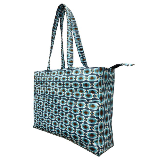 Showman Gray Blue Aztec Nylon Travel Tote