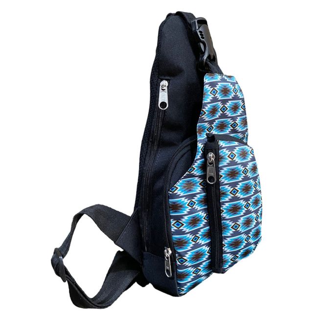 Showman Gray Blue Aztec Sling Crossbody Backpack #3