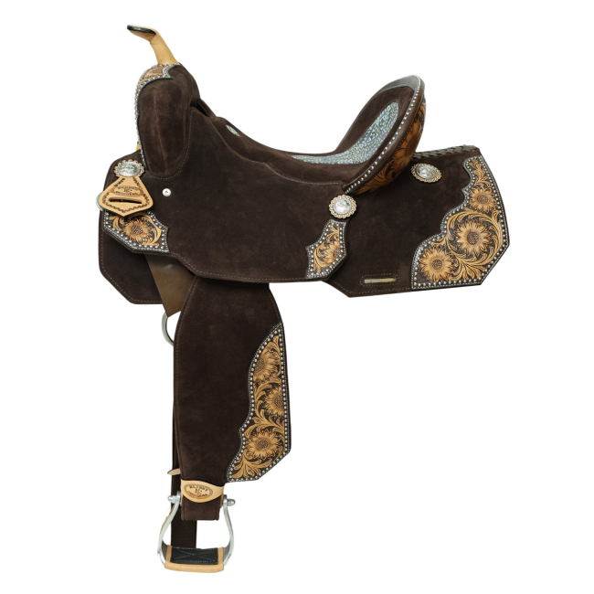 One of a Kind | Klassy Cowgirl Sunflower Suede Barrel Saddle - 16 Inch