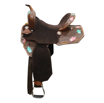 One of a Kind | Klassy Cowgirl Pink Blossom Barrel Saddle - 15 Inch