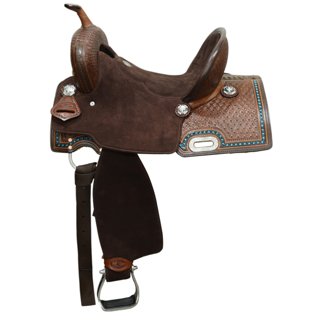 One of a Kind | Klassy Cowgirl Turquoise Diamond Barrel Saddle - 15 Inch