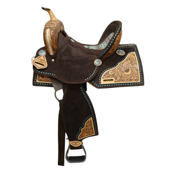 One of a Kind | Klassy Cowgirl Turquoise Bloom Barrel Saddle - 14 Inch