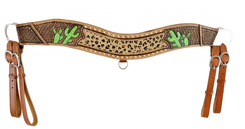 Showman Hand Painted Cactus tripping collar with Hair On Cheetah Inlay