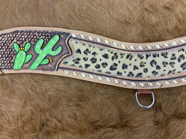Showman Hand Painted Cactus tripping collar with Hair On Cheetah Inlay #2