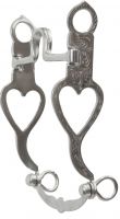 Showman stainless steel bit with fully engraved silver and open heart on 8.5" cheeks