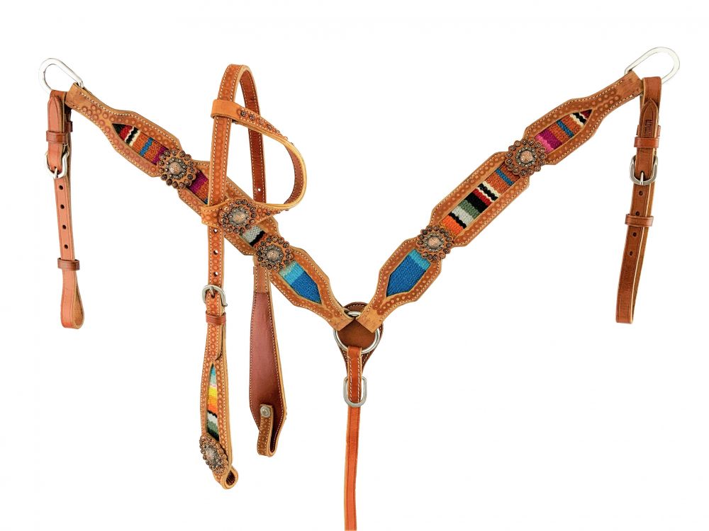 Showman Browband Headstall &amp; Breast collar set with wool serape saddle blanket inlay