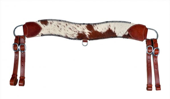 Showman Brown and White Hair on Cowhide leather tripping collar, with black whipstitching