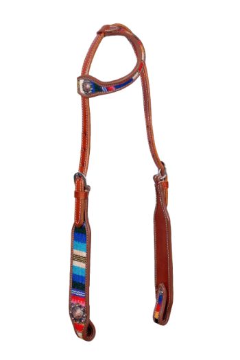 Showman Leather one ear headstall with serape blanket inlay