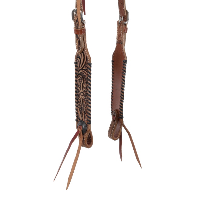 Showman Floral Tooled One Ear Leather Headstall with black rawhide whipstitching #2
