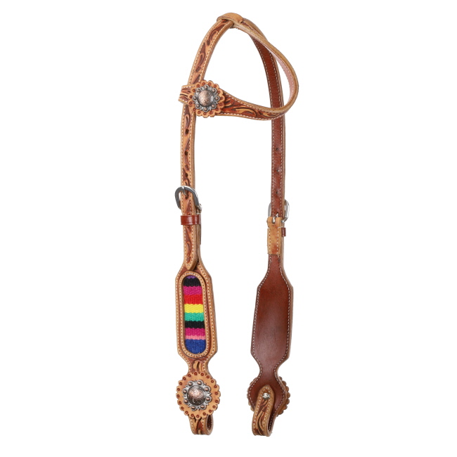Showman One Ear medium leather Headstall &amp; Breast collar set with wool southwest blanket inlay #2