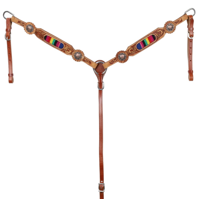 Showman One Ear medium leather Headstall &amp; Breast collar set with wool southwest blanket inlay #3