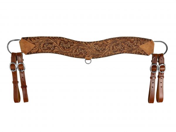 Showman Floral tooled leather tripping collar with black whipstitch accent