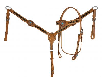 Showman Browband Braided Horse Hair Headstall and Breast collar Set with Copper Conchos