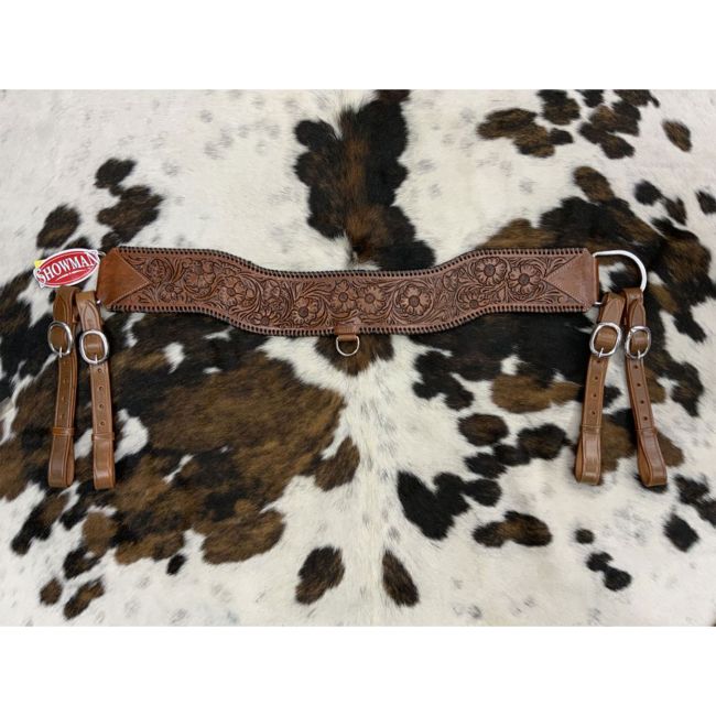Showman Floral Tooled Medium Leather Tripping Collar with Black Whipstitching #3