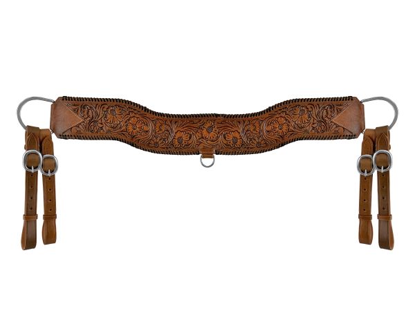 Showman Floral Tooled Medium Leather Tripping Collar with Black Whipstitching