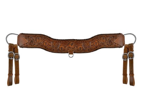 Showman Floral Tooled Medium Leather Tripping Collar with Black Whipstitching