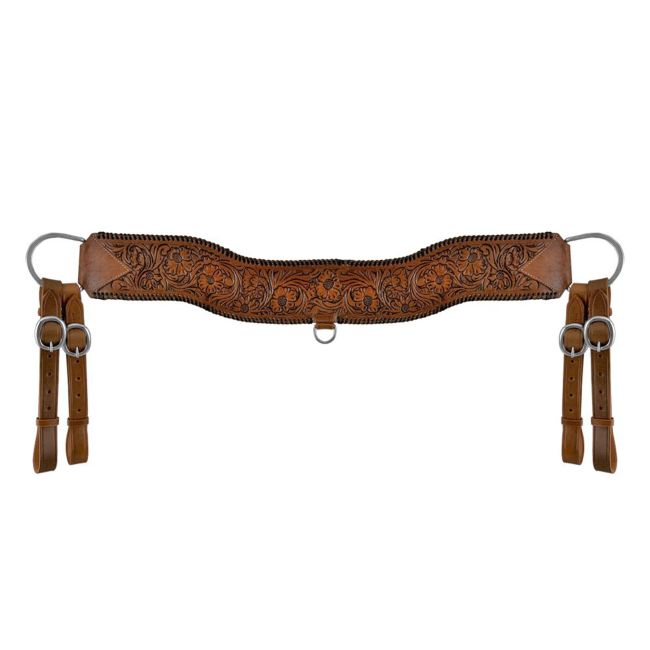 Showman Floral Tooled Medium Leather Tripping Collar with Black Whipstitching