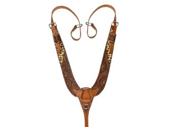 Showman Leather Sunflower Tooled/Cheetah Hair on Cowhide Pulling Breast Collar