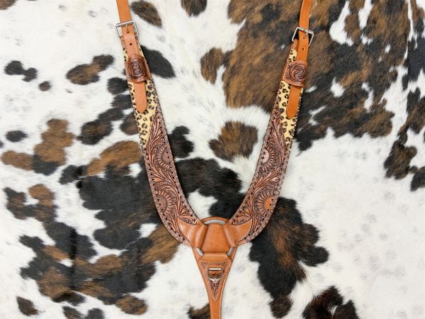 Showman Leather Sunflower Tooled&#47;Cheetah Hair on Cowhide Pulling Breast Collar #2