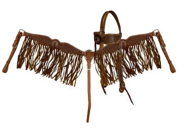 Showman Basketweave Fringe Browband Headstall and Breast Collar Set