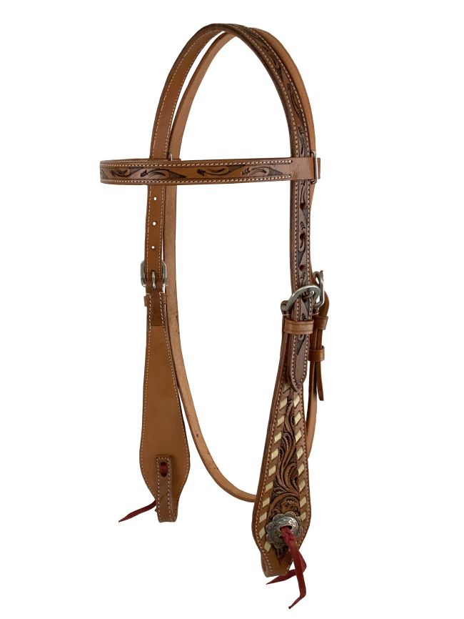 Showman Floral Rawhide Buckstitch Gladiator Style Browband Headstall and Breastcollar Set #3