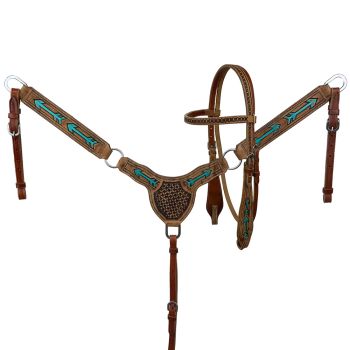 Showman Teal Arrows Browband Headstall and Breastcollar Set
