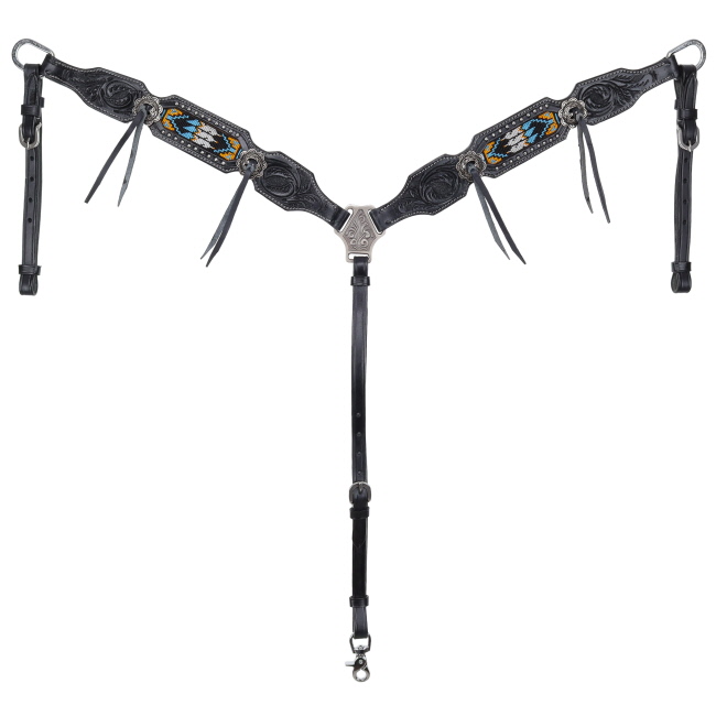 Showman Sacred Feather Beaded Browband Headstall and Breastcollar Set #3