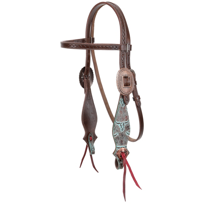 Showman Weathered Steer Browband Headstall and Breastcollar Set #2