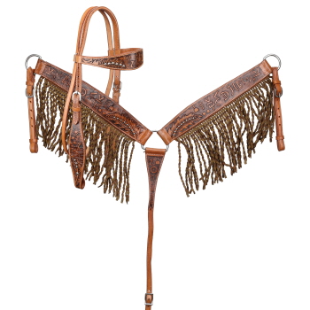 Showman Brandin’ Pen Browband Headstall and Breastcollar Set with Fringe