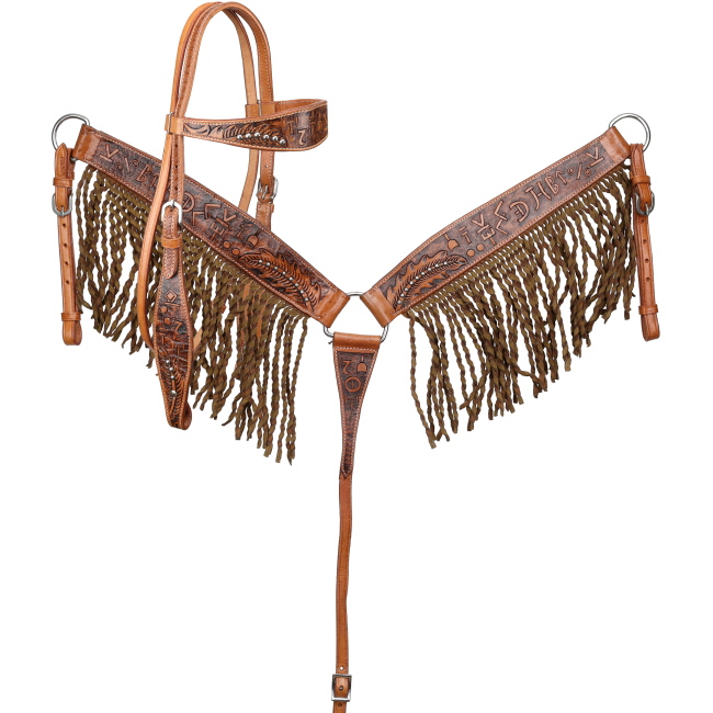 Showman Brandin’ Pen Browband Headstall and Breastcollar Set with Fringe