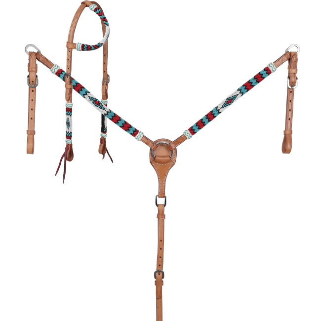 Showman Red Rock Beaded One Ear Headstall and Breastcollar Set