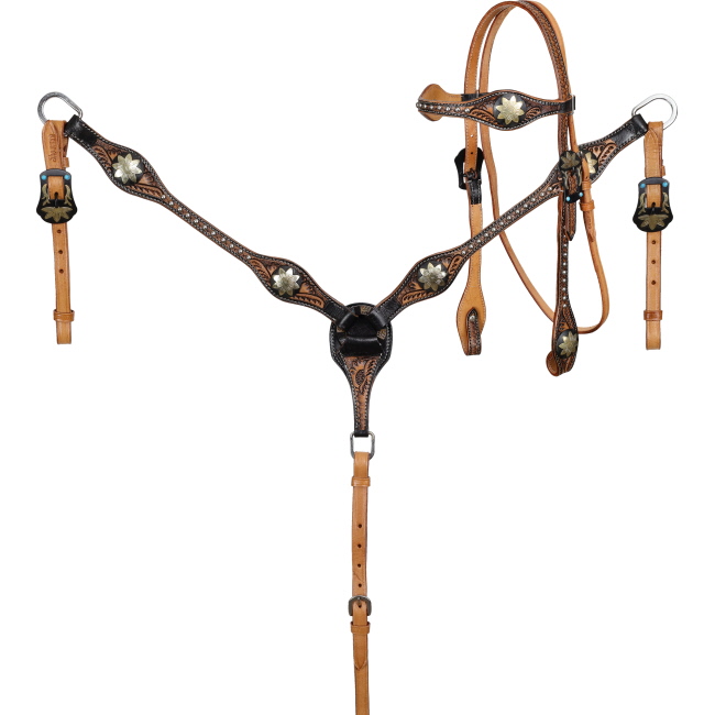 Showman Sterling Floral Browband Headstall and Breastcollar Set