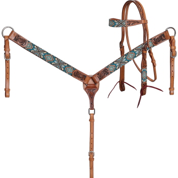 Showman Tucson Beaded Browband Headstall and Breastcollar Set