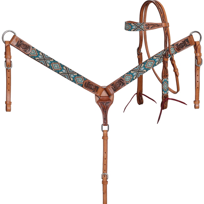 Showman Tucson Beaded Browband Headstall and Breastcollar Set