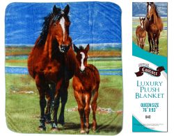 Showman Couture Luxury plush blanket with mare and foal print. Queen Size 76" x 93"