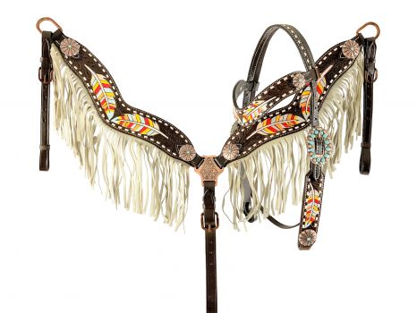 Showman Painted feather browband headstall and breast collar set