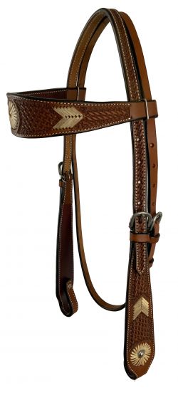 Showman Browband headstall with rawhide accent design made of Argentina Cow Leather