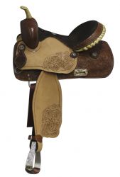 14", 15", 16" Double T Barrel Style Saddle with engraved silver stirrups