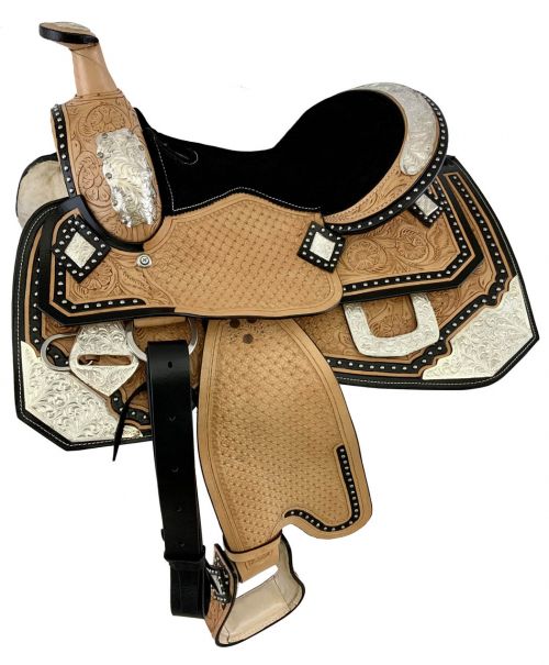 12" &#47; 13"Double T fully tooled Youth &#47; Pony show saddle with silver