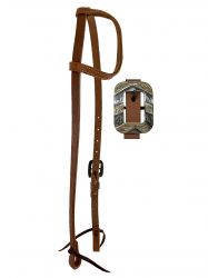 Showman Argentina Cow Leather One Ear Headstall with Silver Engraved Overlayed Buckle