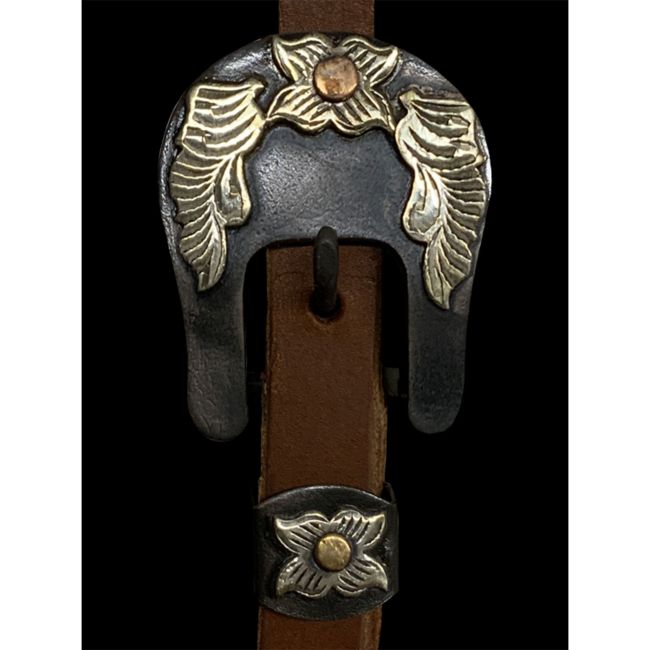 Showman Argentina Cow Leather One Ear Headstall with Silver Floral Overlayed Buckle #2