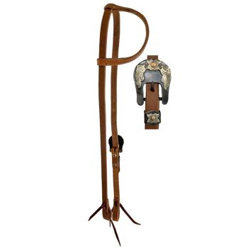Showman Argentina Cow Leather One Ear Headstall with Silver Floral Overlayed Buckle