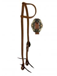 Showman Argentina Cow Leather One Ear Headstall with Silver and Copper Engraved Overlayed Buckle