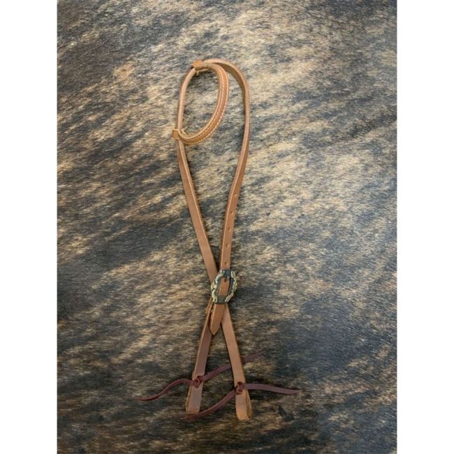 Showman Argentina Cow Leather One Ear Headstall with Silver and Copper Engraved Overlayed Buckle #3