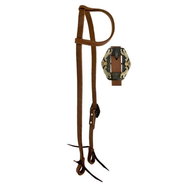 Showman Argentina Cow Leather One Ear Headstall with Silver and Copper Engraved Overlayed Buckle