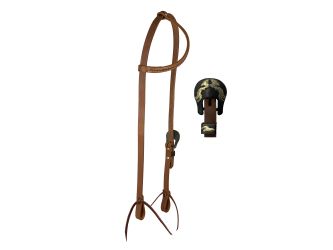 Showman Argentina Cow Leather One Ear Headstall With Gold Engraved Overlayed Buckle