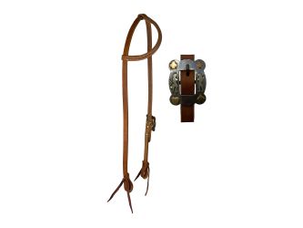Showman Argentina Cow Leather One Ear Headstall With Silver and Copper Overlayed Buckle - Lady/Card Suites