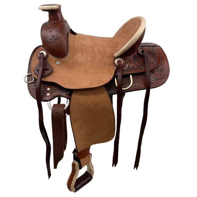 13" Wade Style Economy Roping Saddle with floral tooling